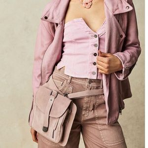 Free People Pink Suede Leather Convertible  Sling Bag